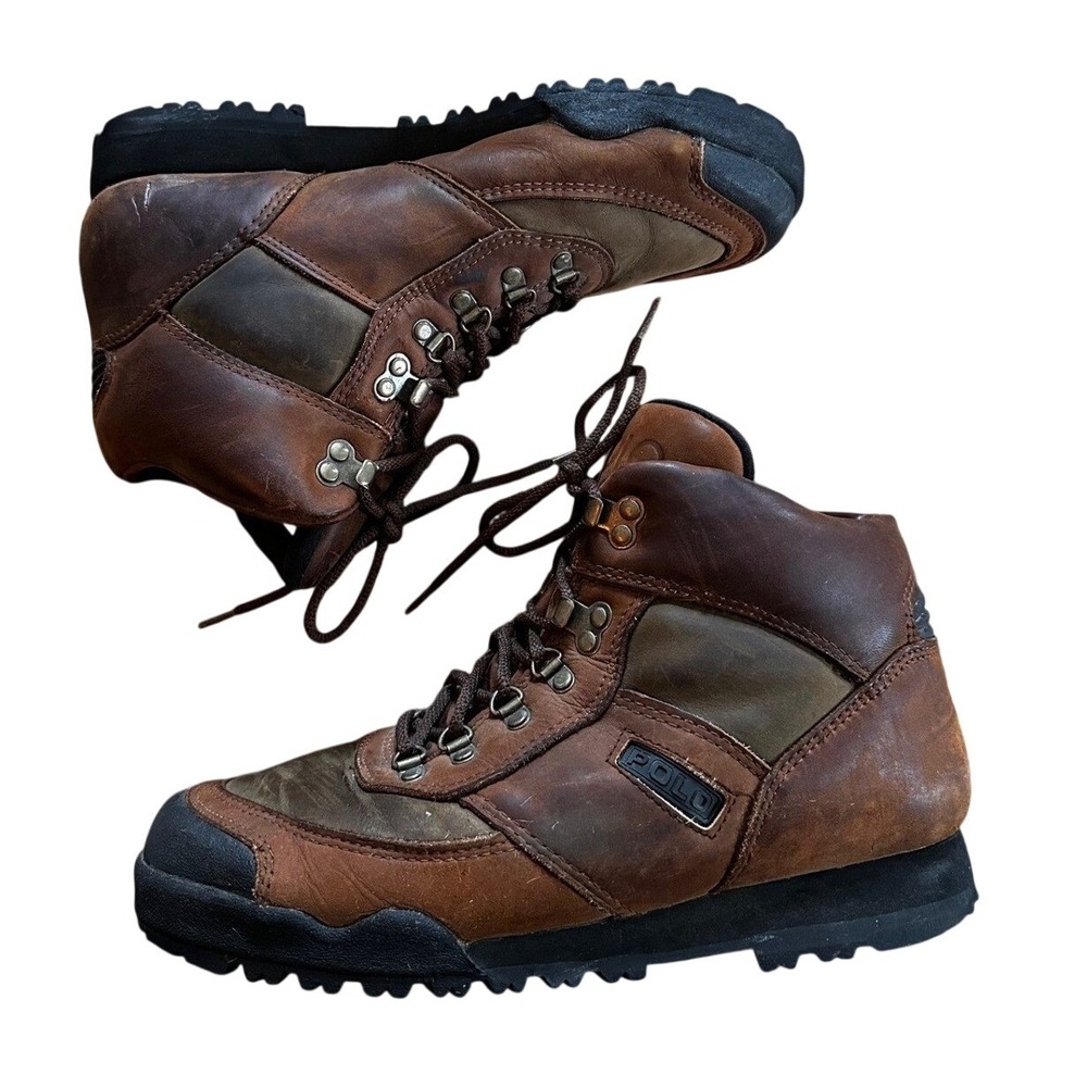Ralph Lauren Brown Leather  Lace Up Hiking Boots Men's 9.5‎